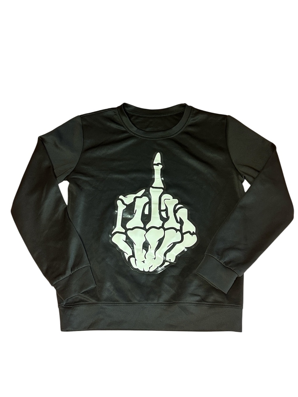 Skeleton Black Long Sleeve Sweatshirt with Skeleton Middle Finger Hand size S